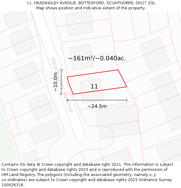 11, HEADINGLEY AVENUE, BOTTESFORD, SCUNTHORPE, DN17 2GL: Plot and title map