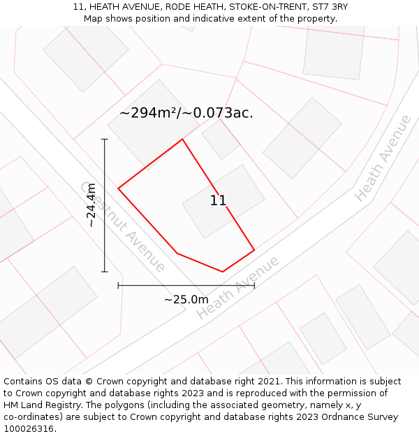 11, HEATH AVENUE, RODE HEATH, STOKE-ON-TRENT, ST7 3RY: Plot and title map