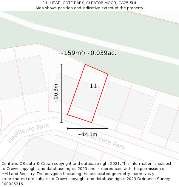 11, HEATHCOTE PARK, CLEATOR MOOR, CA25 5HL: Plot and title map