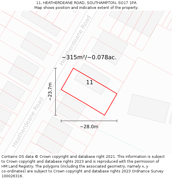 11, HEATHERDEANE ROAD, SOUTHAMPTON, SO17 1PA: Plot and title map