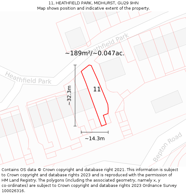 11, HEATHFIELD PARK, MIDHURST, GU29 9HN: Plot and title map