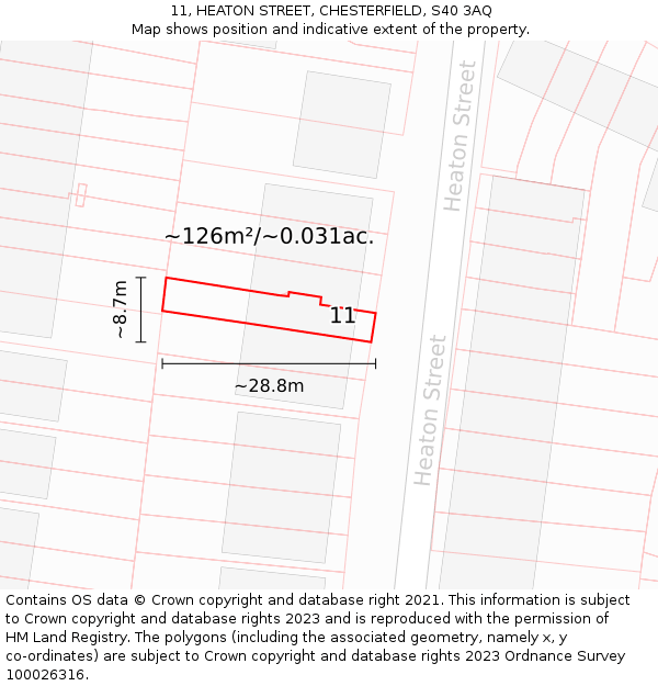 11, HEATON STREET, CHESTERFIELD, S40 3AQ: Plot and title map
