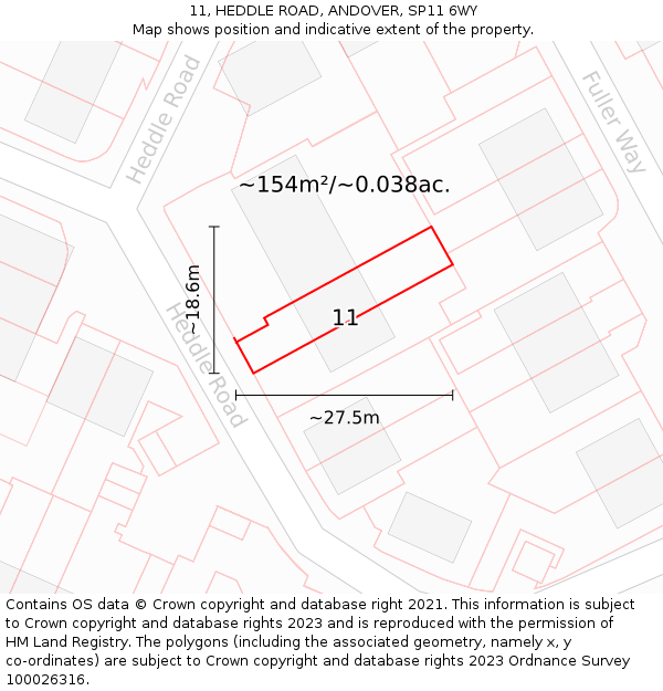 11, HEDDLE ROAD, ANDOVER, SP11 6WY: Plot and title map