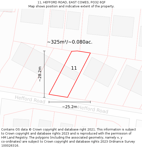 11, HEFFORD ROAD, EAST COWES, PO32 6QF: Plot and title map