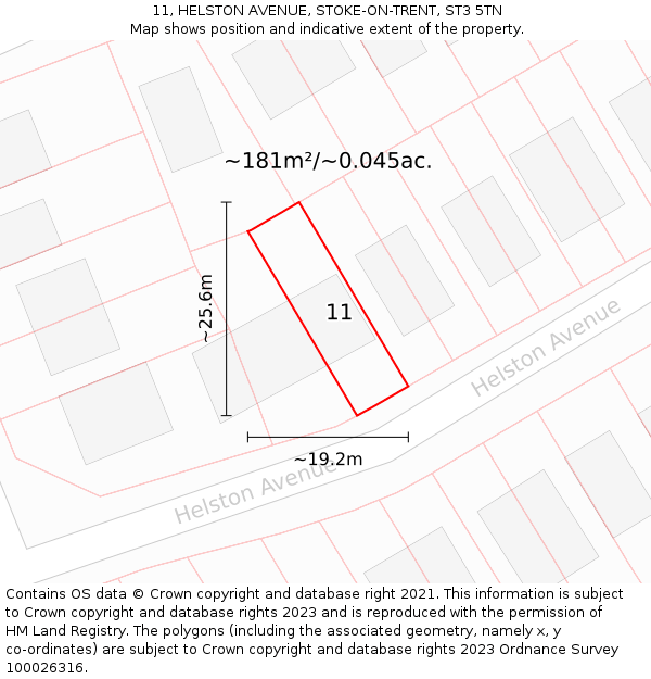 11, HELSTON AVENUE, STOKE-ON-TRENT, ST3 5TN: Plot and title map