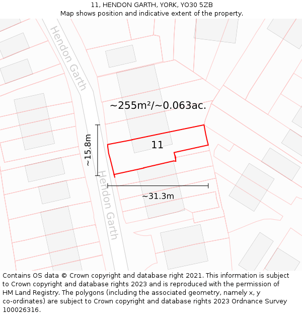 11, HENDON GARTH, YORK, YO30 5ZB: Plot and title map