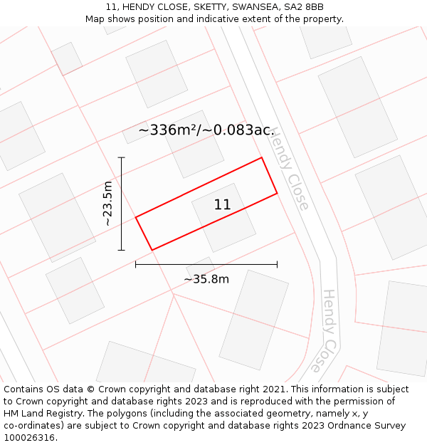 11, HENDY CLOSE, SKETTY, SWANSEA, SA2 8BB: Plot and title map