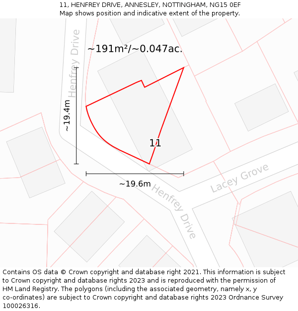 11, HENFREY DRIVE, ANNESLEY, NOTTINGHAM, NG15 0EF: Plot and title map