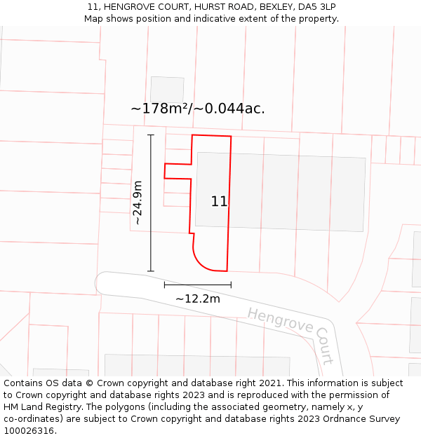 11, HENGROVE COURT, HURST ROAD, BEXLEY, DA5 3LP: Plot and title map