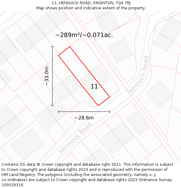 11, HENNOCK ROAD, PAIGNTON, TQ4 7RJ: Plot and title map