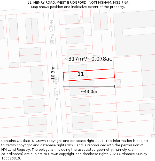 11, HENRY ROAD, WEST BRIDGFORD, NOTTINGHAM, NG2 7NA: Plot and title map