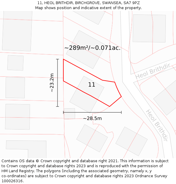 11, HEOL BRITHDIR, BIRCHGROVE, SWANSEA, SA7 9PZ: Plot and title map