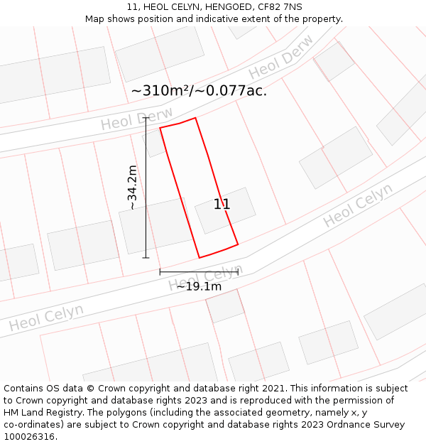 11, HEOL CELYN, HENGOED, CF82 7NS: Plot and title map