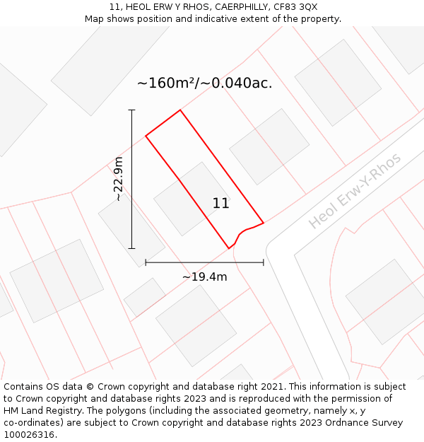 11, HEOL ERW Y RHOS, CAERPHILLY, CF83 3QX: Plot and title map