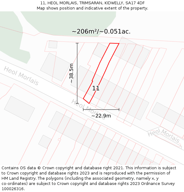 11, HEOL MORLAIS, TRIMSARAN, KIDWELLY, SA17 4DF: Plot and title map