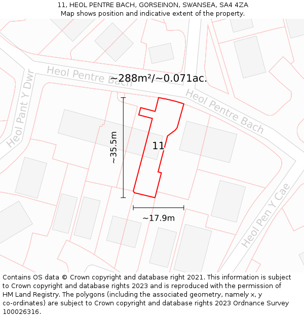 11, HEOL PENTRE BACH, GORSEINON, SWANSEA, SA4 4ZA: Plot and title map