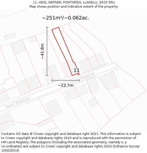 11, HEOL WEPNER, PONTYATES, LLANELLI, SA15 5RU: Plot and title map