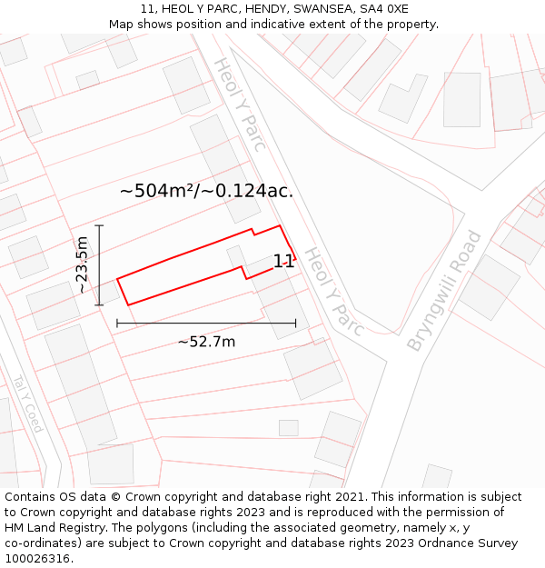 11, HEOL Y PARC, HENDY, SWANSEA, SA4 0XE: Plot and title map