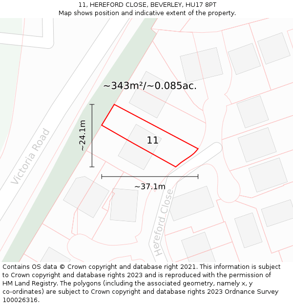 11, HEREFORD CLOSE, BEVERLEY, HU17 8PT: Plot and title map