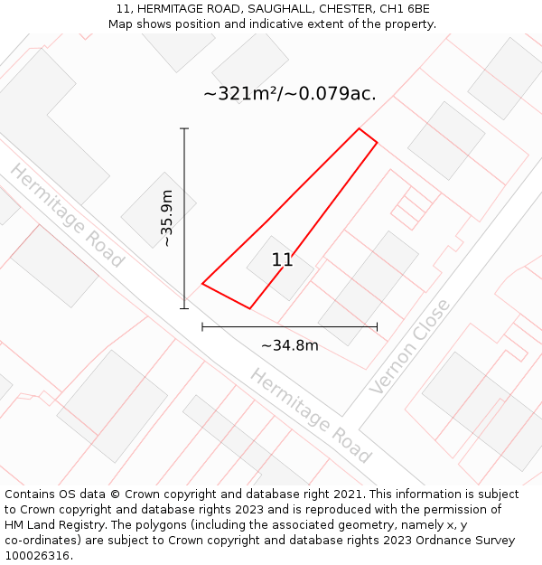 11, HERMITAGE ROAD, SAUGHALL, CHESTER, CH1 6BE: Plot and title map