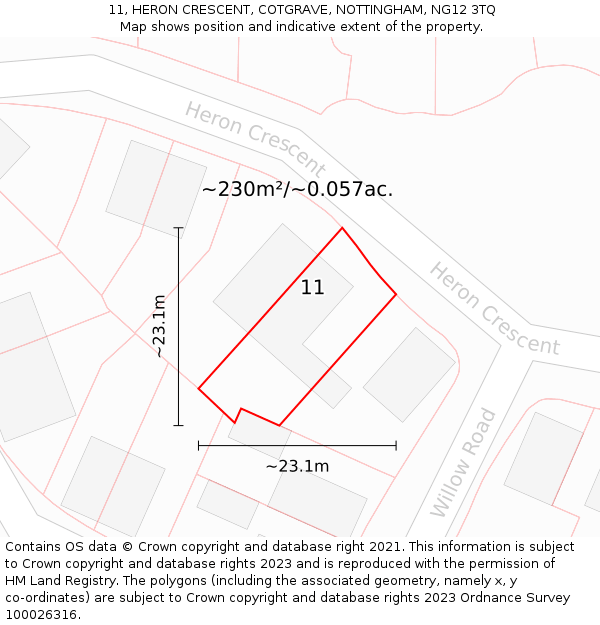 11, HERON CRESCENT, COTGRAVE, NOTTINGHAM, NG12 3TQ: Plot and title map