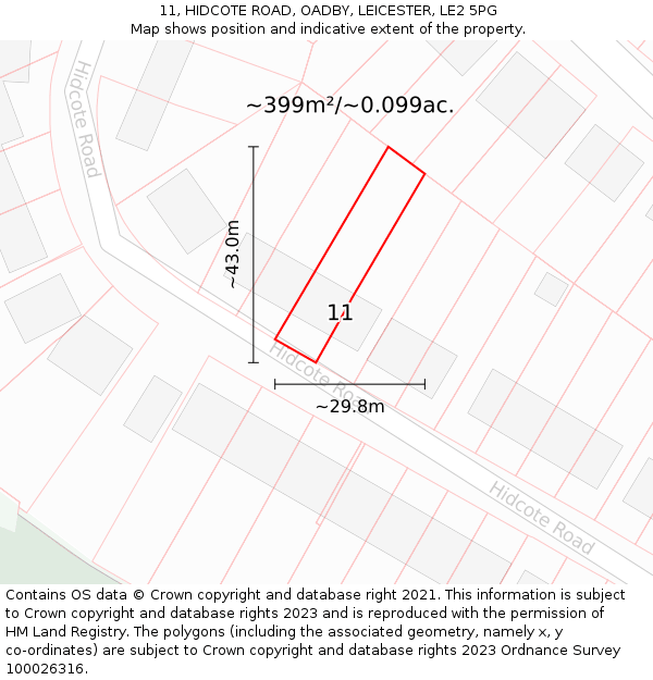 11, HIDCOTE ROAD, OADBY, LEICESTER, LE2 5PG: Plot and title map