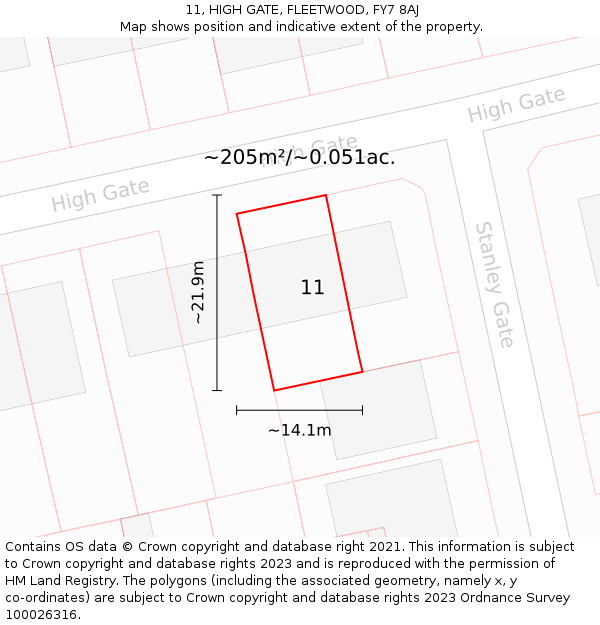 11, HIGH GATE, FLEETWOOD, FY7 8AJ: Plot and title map