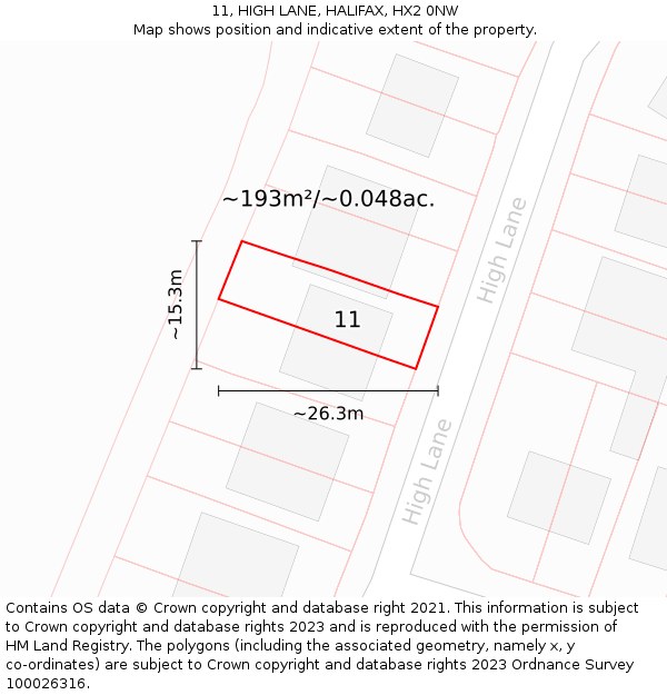 11, HIGH LANE, HALIFAX, HX2 0NW: Plot and title map