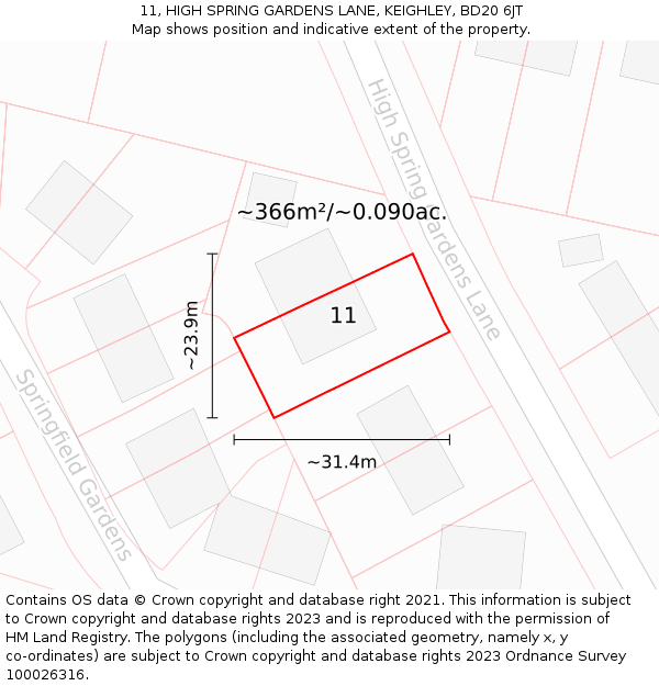 11, HIGH SPRING GARDENS LANE, KEIGHLEY, BD20 6JT: Plot and title map