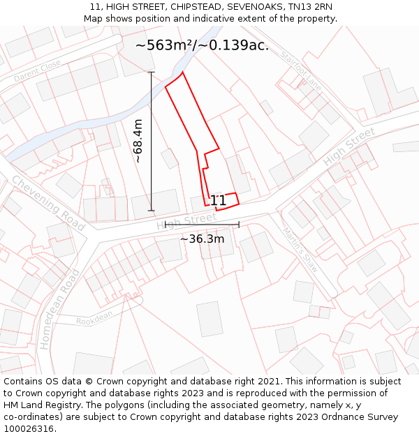 11, HIGH STREET, CHIPSTEAD, SEVENOAKS, TN13 2RN: Plot and title map