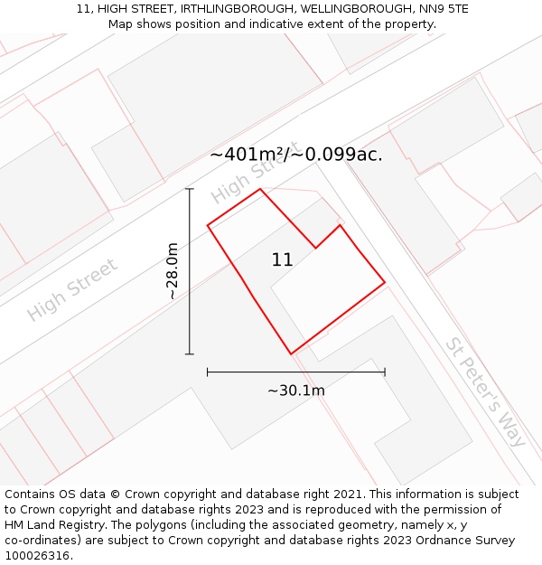 11, HIGH STREET, IRTHLINGBOROUGH, WELLINGBOROUGH, NN9 5TE: Plot and title map