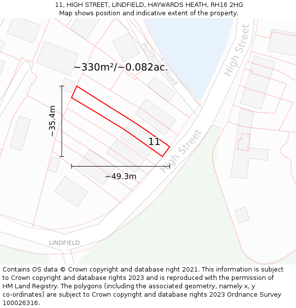 11, HIGH STREET, LINDFIELD, HAYWARDS HEATH, RH16 2HG: Plot and title map