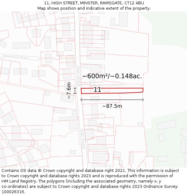 11, HIGH STREET, MINSTER, RAMSGATE, CT12 4BU: Plot and title map