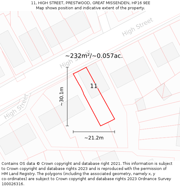 11, HIGH STREET, PRESTWOOD, GREAT MISSENDEN, HP16 9EE: Plot and title map