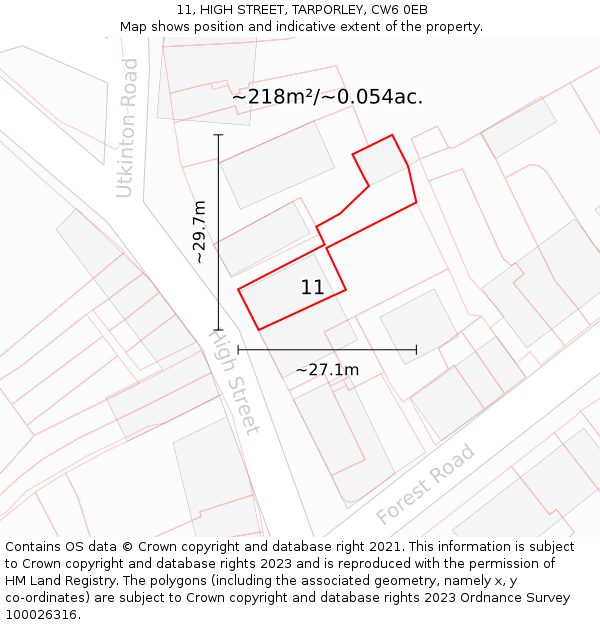 11, HIGH STREET, TARPORLEY, CW6 0EB: Plot and title map