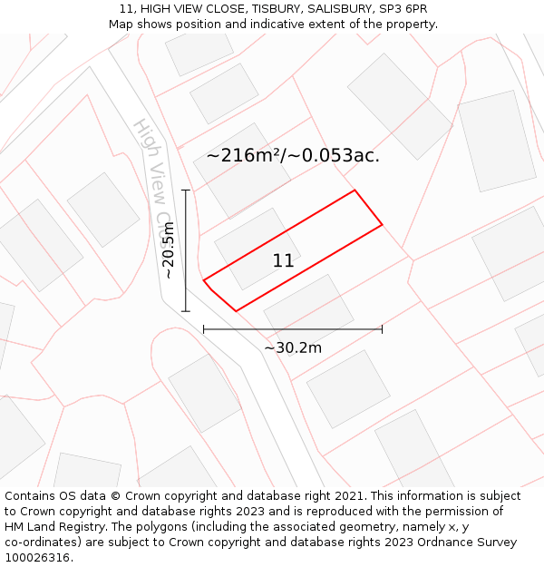 11, HIGH VIEW CLOSE, TISBURY, SALISBURY, SP3 6PR: Plot and title map