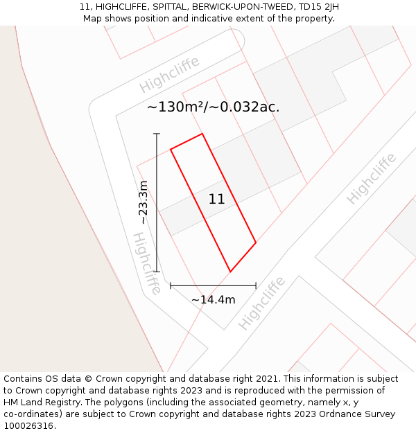 11, HIGHCLIFFE, SPITTAL, BERWICK-UPON-TWEED, TD15 2JH: Plot and title map