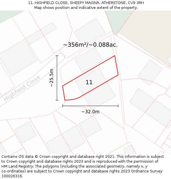 11, HIGHFIELD CLOSE, SHEEPY MAGNA, ATHERSTONE, CV9 3RH: Plot and title map