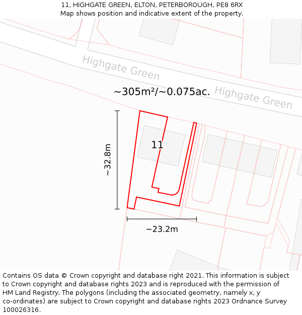 11, HIGHGATE GREEN, ELTON, PETERBOROUGH, PE8 6RX: Plot and title map