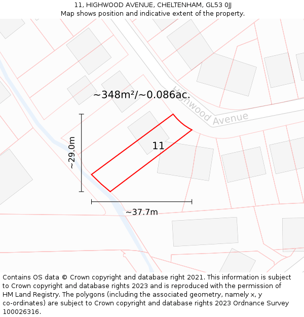 11, HIGHWOOD AVENUE, CHELTENHAM, GL53 0JJ: Plot and title map