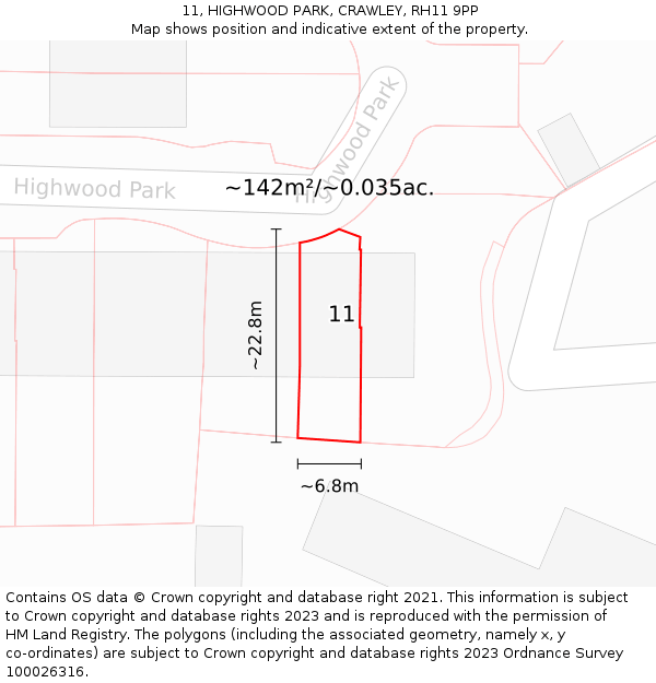 11, HIGHWOOD PARK, CRAWLEY, RH11 9PP: Plot and title map