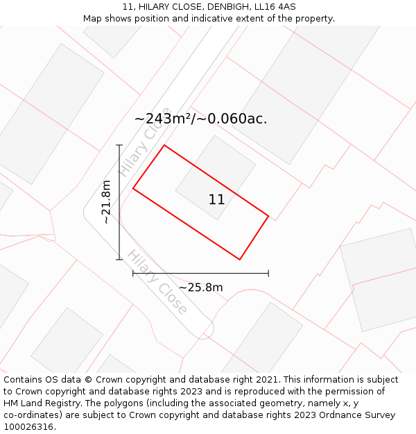 11, HILARY CLOSE, DENBIGH, LL16 4AS: Plot and title map