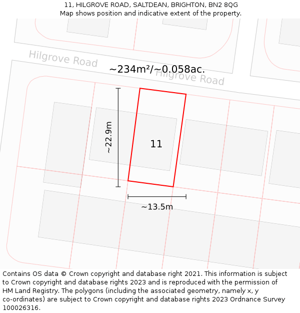 11, HILGROVE ROAD, SALTDEAN, BRIGHTON, BN2 8QG: Plot and title map