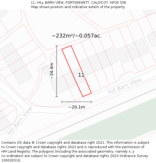11, HILL BARN VIEW, PORTSKEWETT, CALDICOT, NP26 5SE: Plot and title map