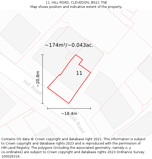 11, HILL ROAD, CLEVEDON, BS21 7NE: Plot and title map