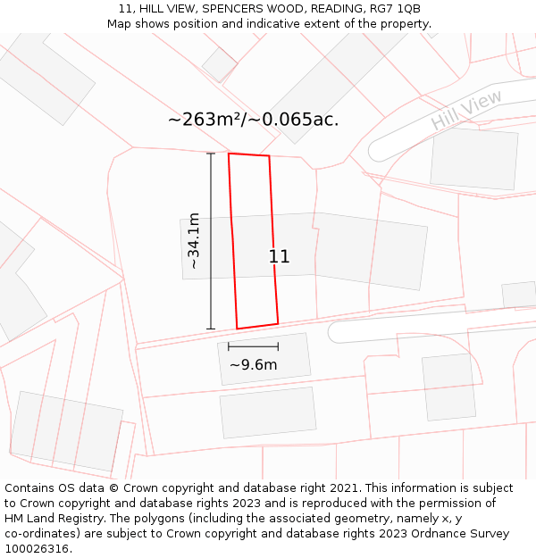 11, HILL VIEW, SPENCERS WOOD, READING, RG7 1QB: Plot and title map