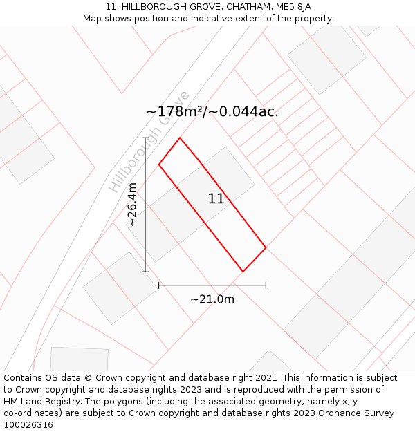 11, HILLBOROUGH GROVE, CHATHAM, ME5 8JA: Plot and title map