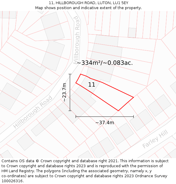 11, HILLBOROUGH ROAD, LUTON, LU1 5EY: Plot and title map