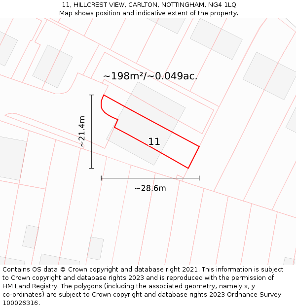 11, HILLCREST VIEW, CARLTON, NOTTINGHAM, NG4 1LQ: Plot and title map