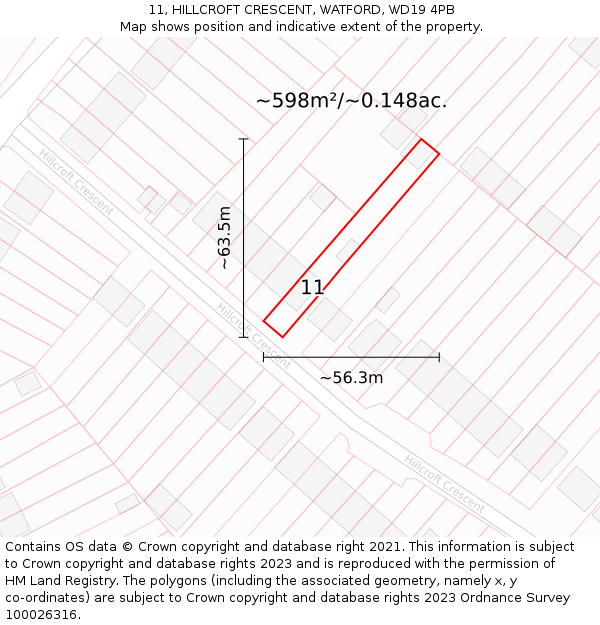 11, HILLCROFT CRESCENT, WATFORD, WD19 4PB: Plot and title map